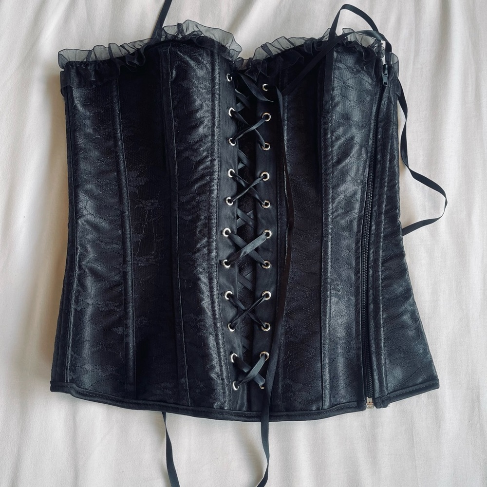Women's Lace Up Boned Overbust Corset Bustier Lingerie Bodyshaper Top
